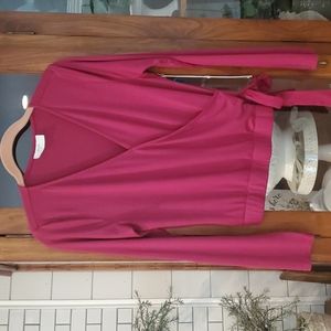 Burgundy/dark pink/rose faux wrap long sleeve vneck NWT sz med Ivoire knit wear